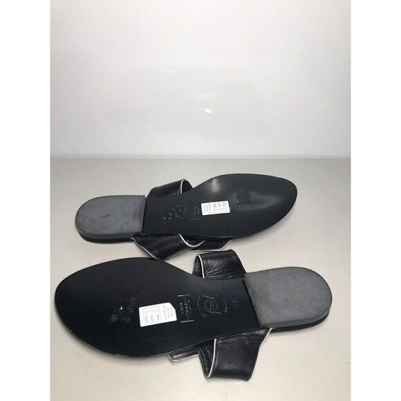 Lulu Guinness Black White Leather Tux Slides Sandals Women’s Sz 37.5M US/7M US - Picture 13 of 14